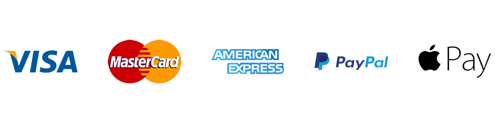 Visa, Mastercard, American Express, PayPal, and Apple Pay